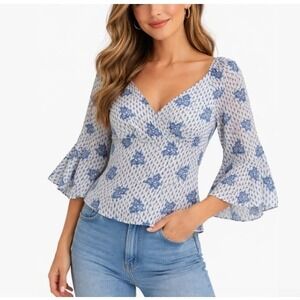 NWT Vintage Ann Taylor LOFT Bell Sleeve Wrap Top size 8 Floral Y2K Feminine
